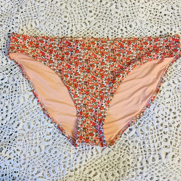 OG $24.95 NWT! Aerie (XL)Swim Bottom Bikini Orange Red White Green Floral Design - Picture 3 of 7